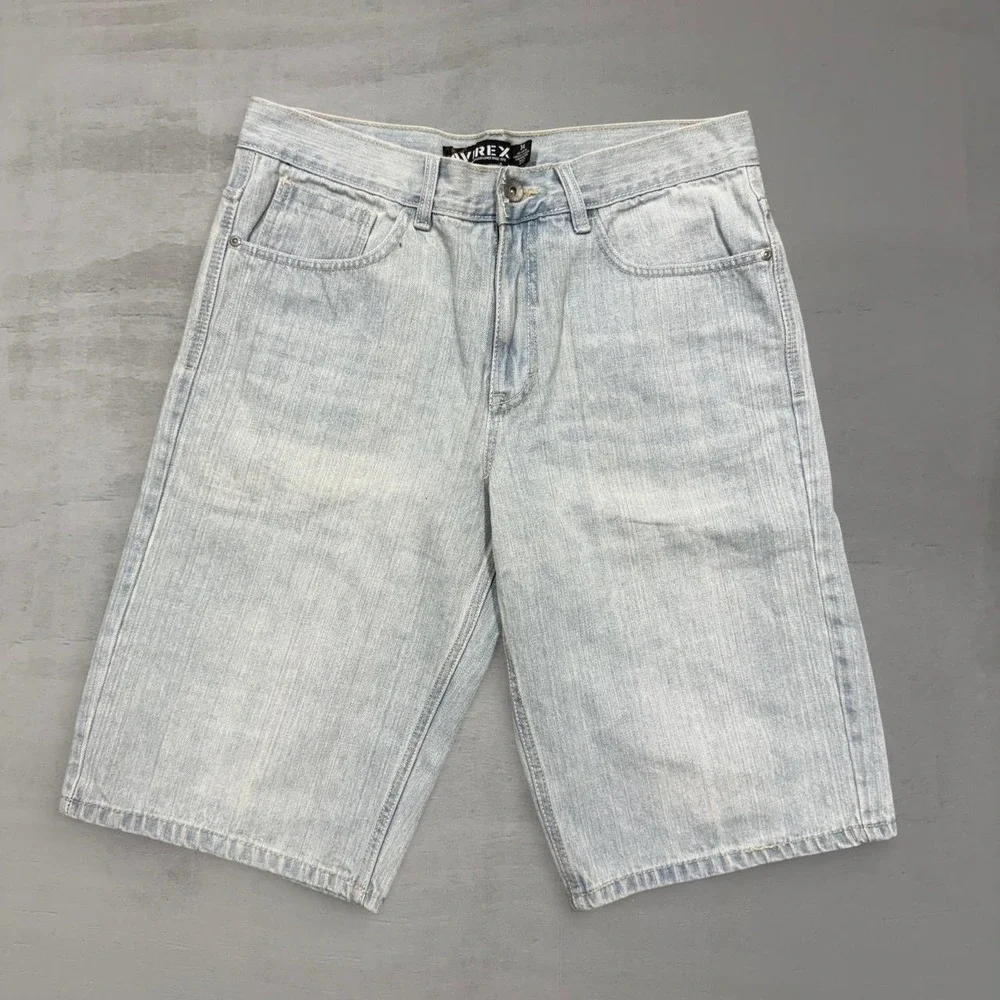 Y2K AVIREX Men's Light Wash Denim Jorts Shorts Size‎ 34